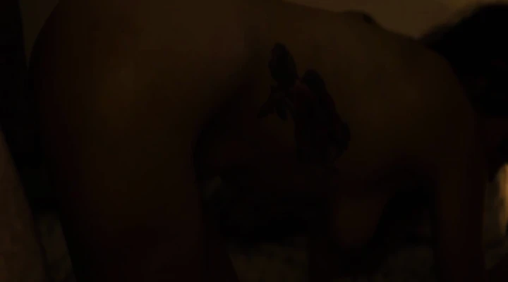 Секс с татуированной брюнеткой в полумраке